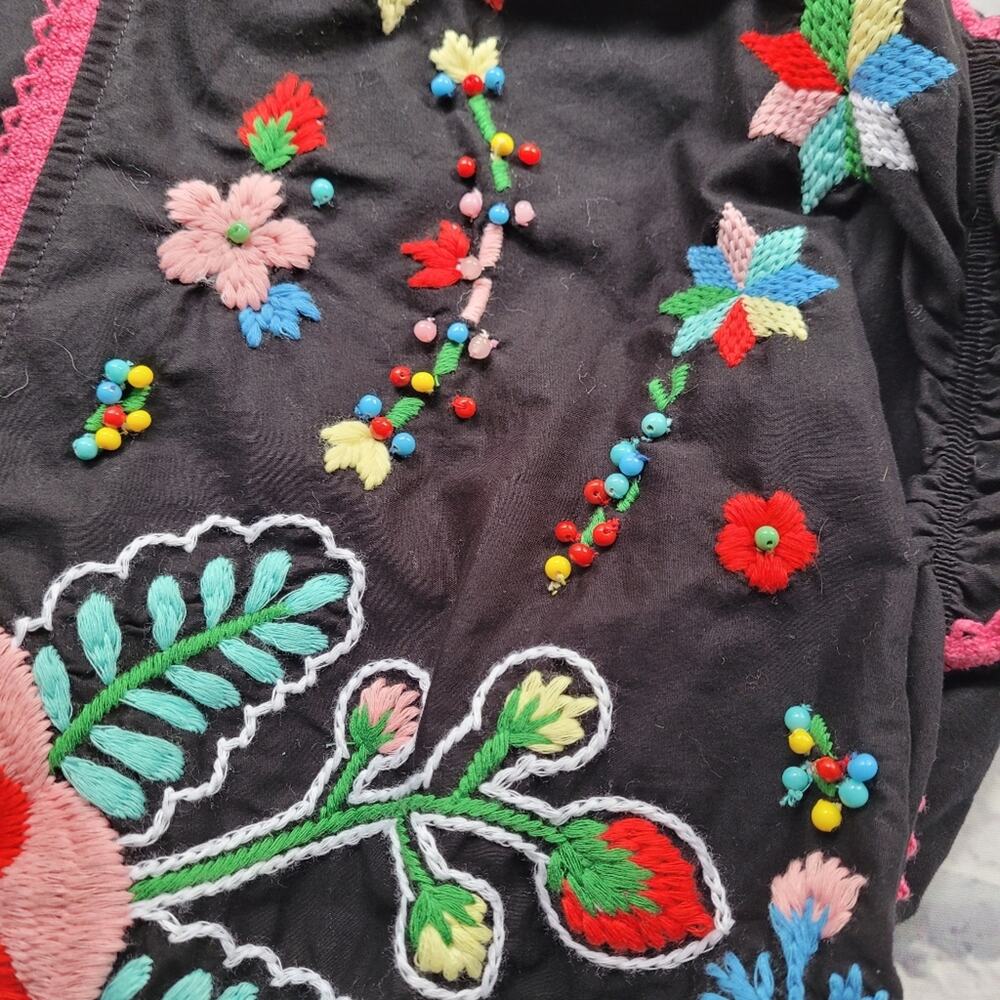 NWT Love Moschino Boho Embroidered Beaded Floral Black Dress Puff Sleeves size 6 - Picture 11 of 16